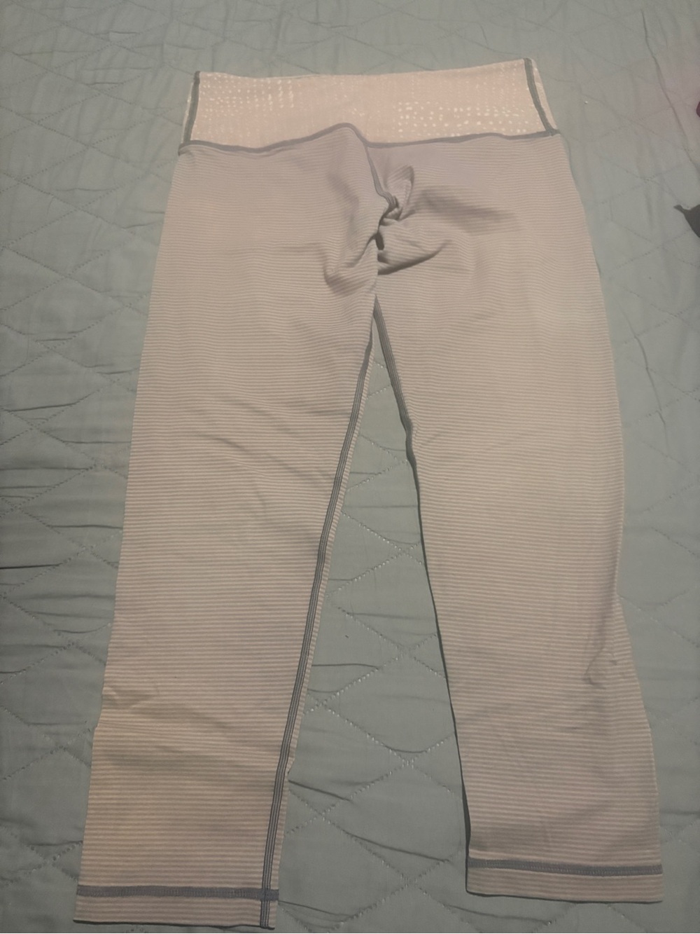 Vuori Light Gray & White Striped Leggings